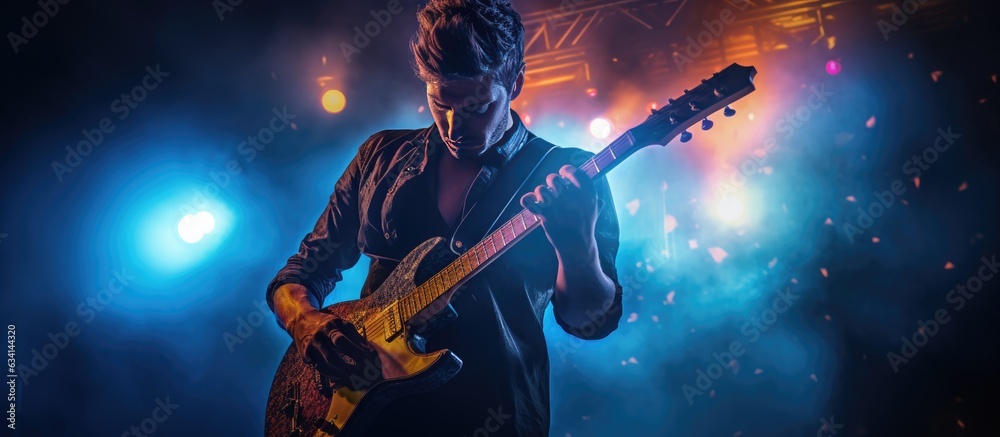 Obraz premium Man playing guitar at a club