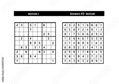 Sudoku puzzle game.Sudoku puzzle with a solution - MEDIUM LEVEL 
