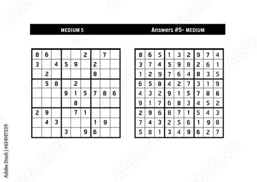 Sudoku puzzle game.Sudoku puzzle with a solution - MEDIUM LEVEL 
