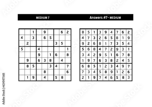 Sudoku puzzle game.Sudoku puzzle with a solution - MEDIUM LEVEL 