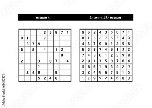 Sudoku puzzle game.Sudoku puzzle with a solution - MEDIUM LEVEL 