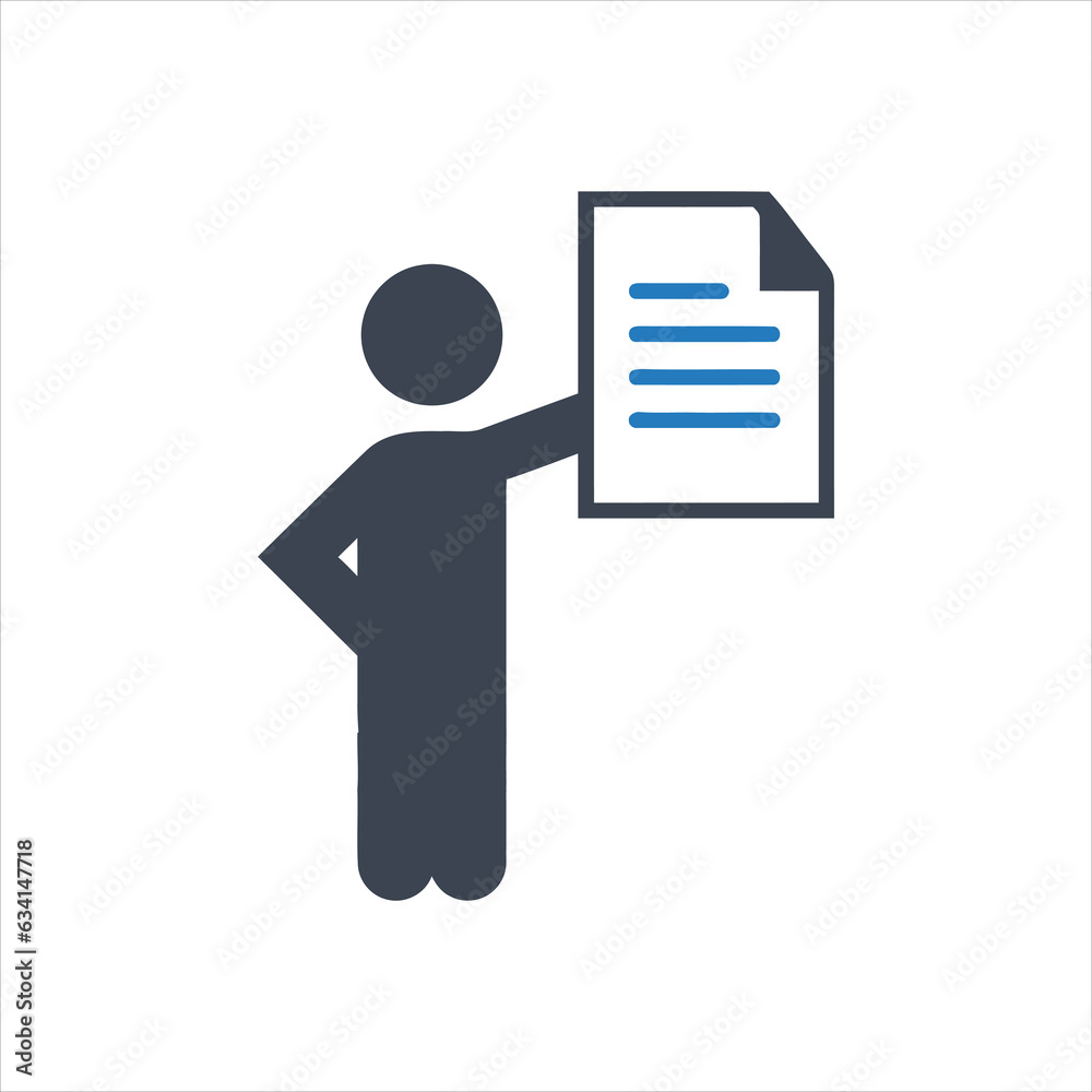 Person holding a document icon Person holding a document icon