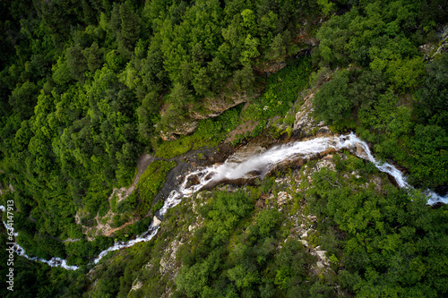 panorama of summer mountains with waterfalls