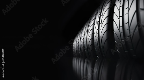 new car tires against dark background banner design.