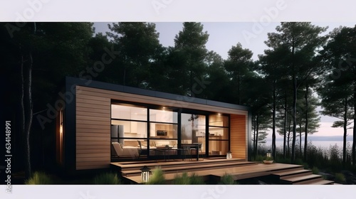 Modular wooden house on wheels with flat roof © Yzid ART