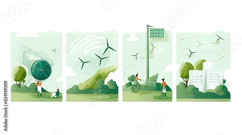 Sustainability illustration set. ESG green energy