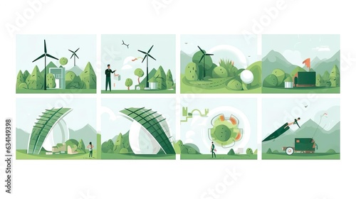 Sustainability illustration set. ESG green energy