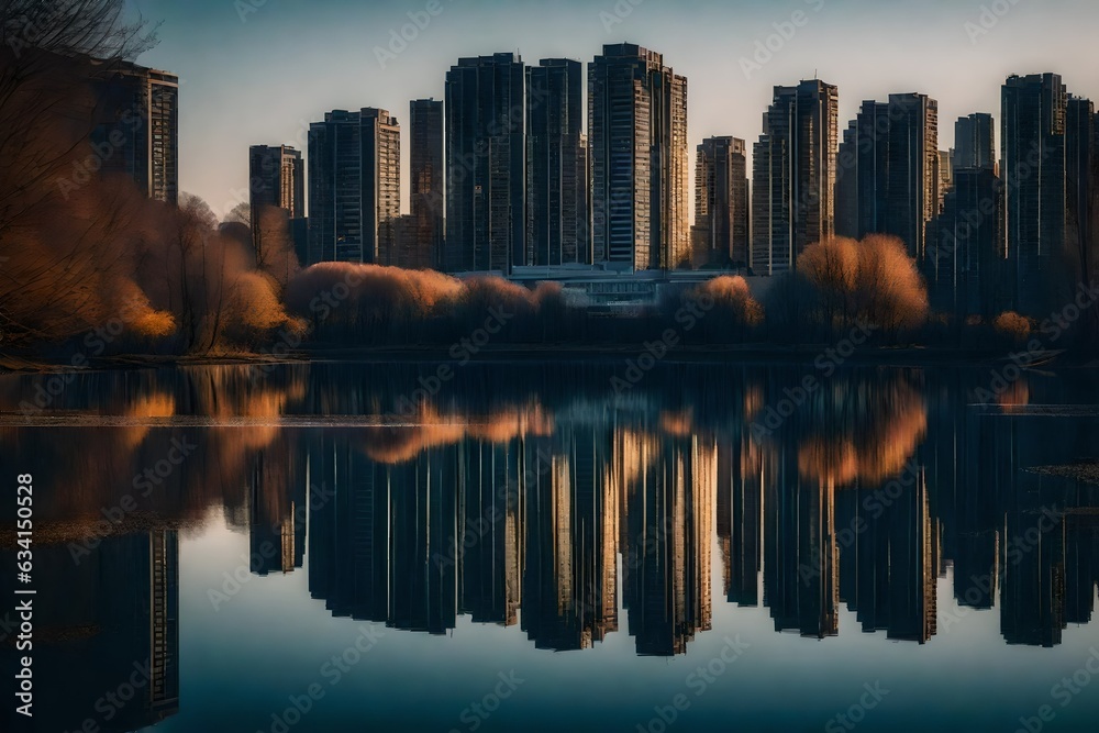 skyline reflected in water generated by AI tool skyline reflected in water generated by AI tool