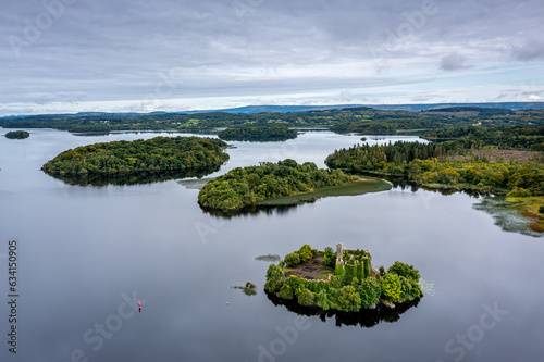 Aerial view over Lough Key  Roscommon, Ireland 