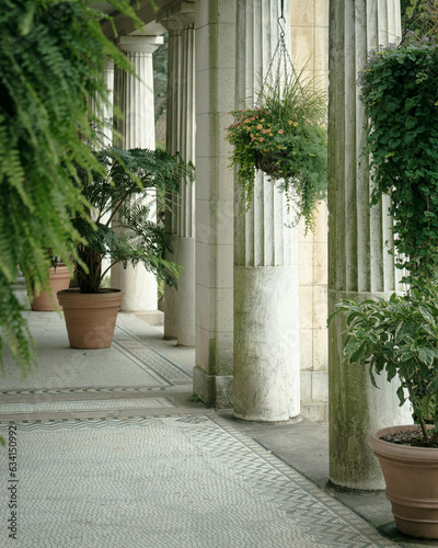 Columns and plants at Untermyer Gardens, Yonkers, New York
