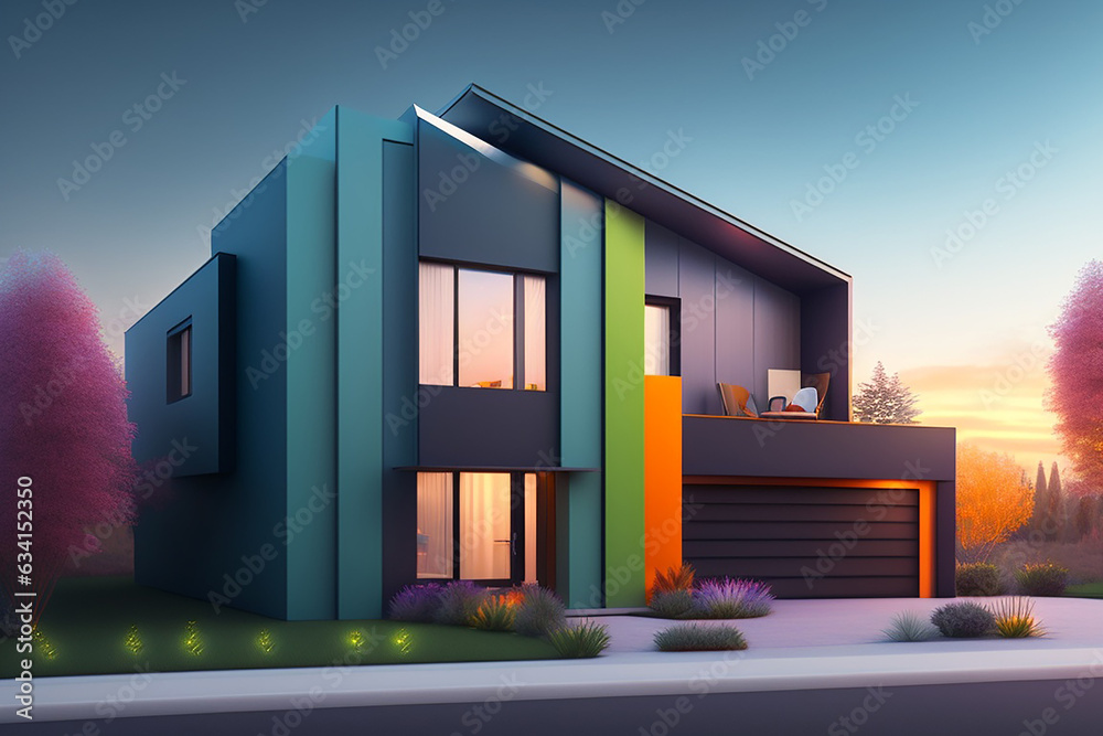 3d visualization of a modern luxury architecture house in bright colors 3d visualization of a modern luxury architecture house in bright colors