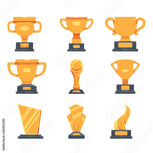 trophy icon vector illustration, golden trophy icon vector collection set