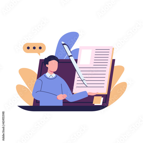 Copywriter online service or platform flat illustration design