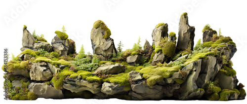 mossy rocks, collection of overgrown stones isolated, png file