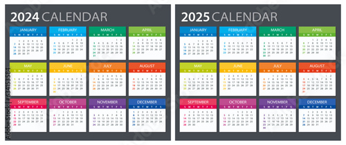 2024, 2025 Calendar - illustration. Template. Mock up