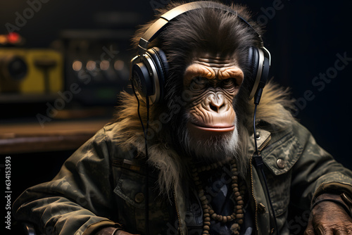 Ape with headset 