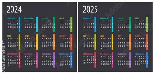 2024, 2025 Calendar - illustration. Template. Mock up