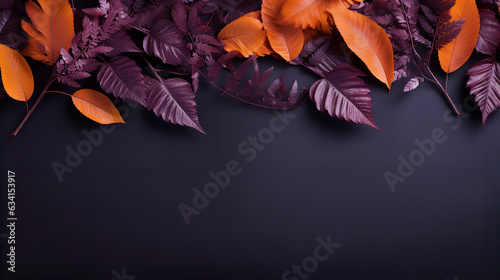 Purple Orange Black Autumn Halloween Leaves Frame Border Background Illustration