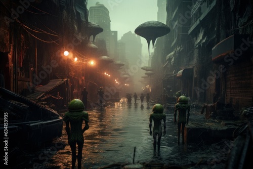 Intriguing aliens in a city. Generate Ai