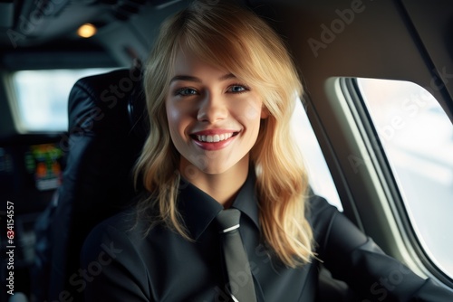 Smiling Stewardess on Airplane © ChaoticMind