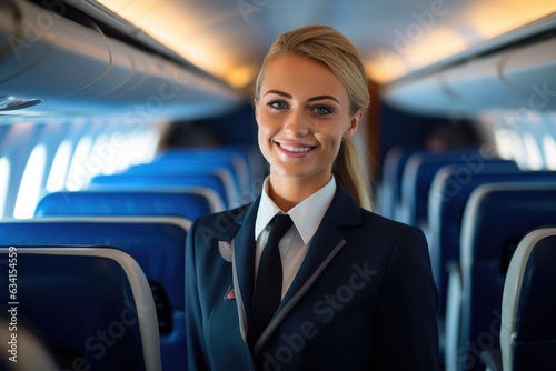 Smiling Stewardess on Airplane © ChaoticMind