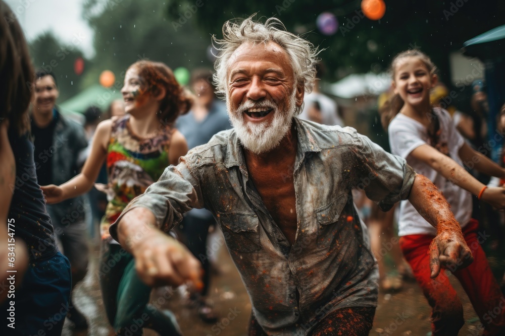 A happy person enjoying street festival