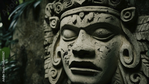 Mayan Ruins  Stone Face  Macro  Generative Ai.