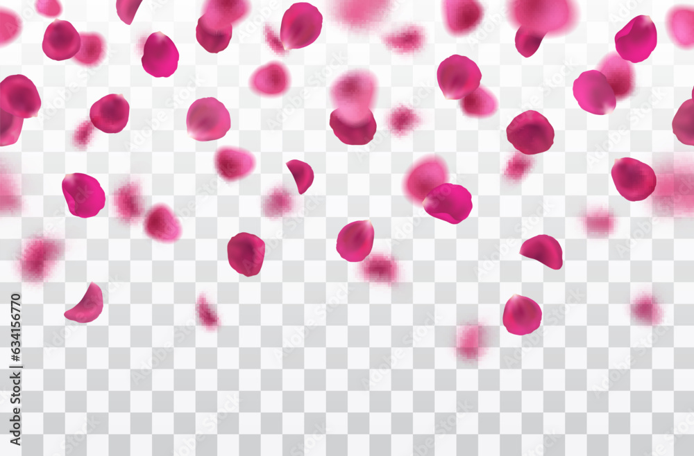 Vector realistic seamless border with fallig pink rose petals on transparent background Vector realistic seamless border with fallig pink rose petals on transparent background