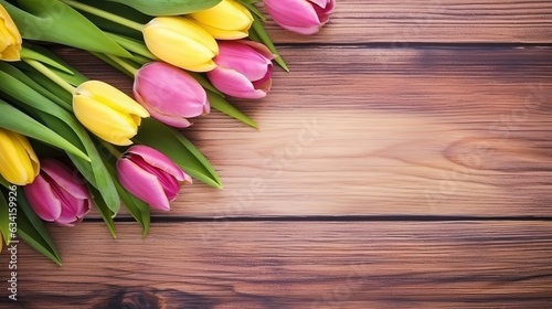 bouquet of tulips on wooden background