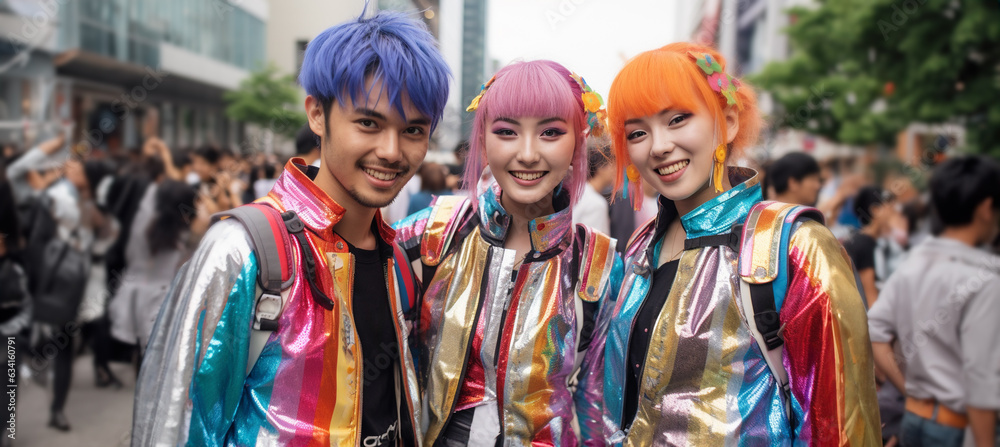Colorful Unity: Chinese Teens in Street Parade Celebrating Diversity.