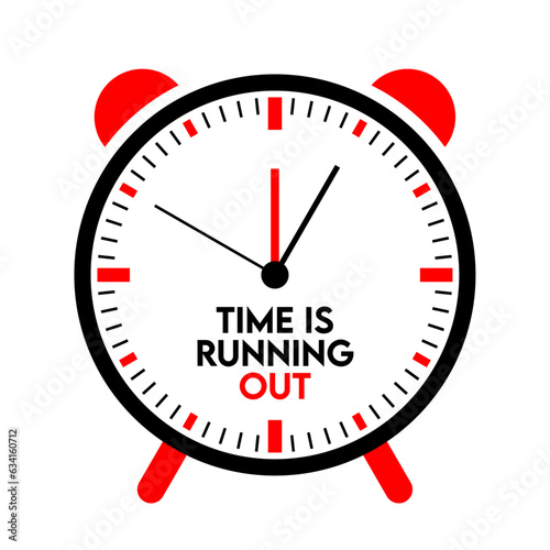 Alarm icon with time is running out text lettering isolated on tranparent background photo