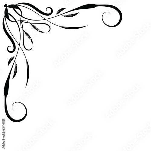 Thin line vintage corner. Medieval period of the Victorian dynasty. Fancy black monogram frame design element abstract icon collection Flower simple symbol