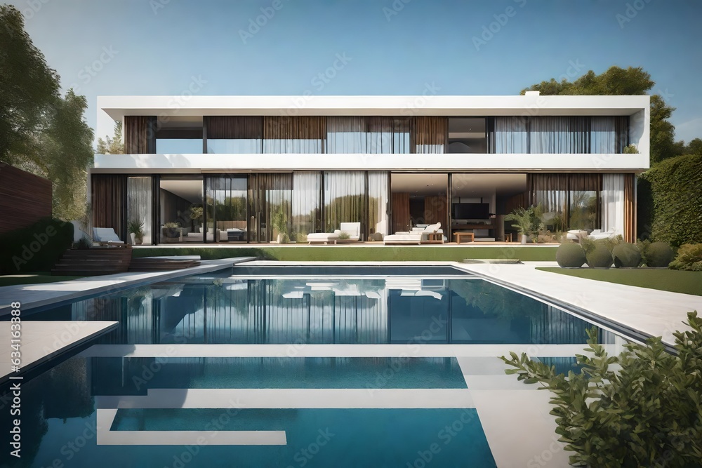 Fototapeta premium a front view of a beautiful contemporary house - AI Generative