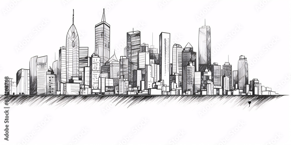 Fototapeta premium Cityscape Sketch, Sketch. Urban Architecture - Illustration on white background copy space