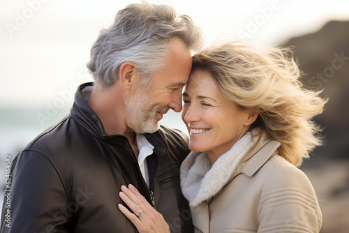 Happy Mature Married Couple in Love, Romantic Beach Portrait