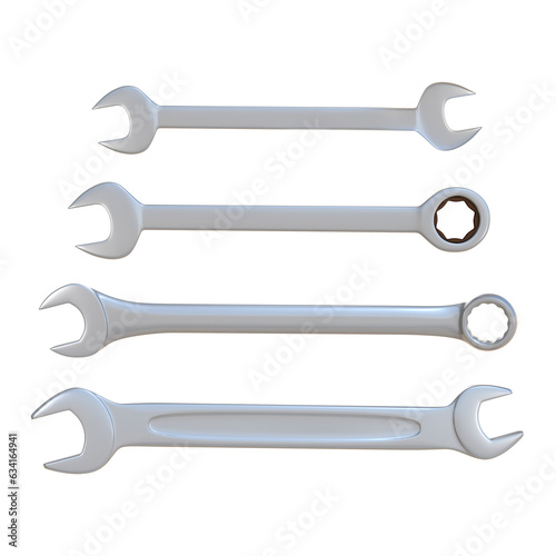 3D Rendering Different Types Of Wrenches Isolated On Transparent Background, PNG File Add