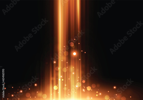 Abstract  yellow light rays effect on black background. vector illustration.