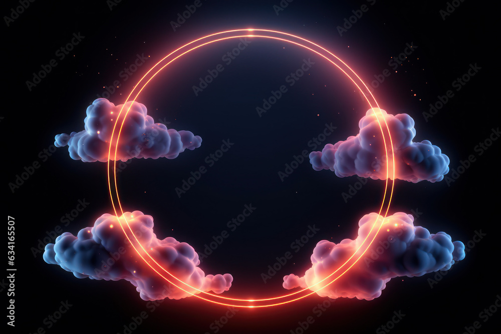 3d abstract render, high res red neon ring with clouds, imaginative 3d abstract render, high res red neon ring with clouds, imaginative