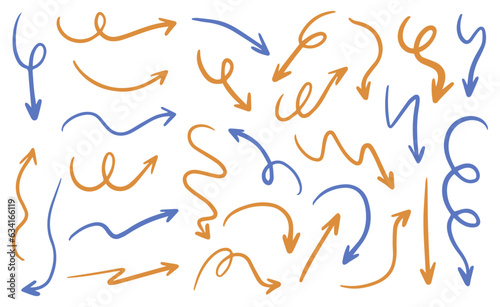 Set of vector arrows hand drawn. Arrows in doodle style.