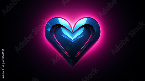 Herz in Neon Farben mit Lichteffekten auf dunklem Hintergrund. Generative Ai.