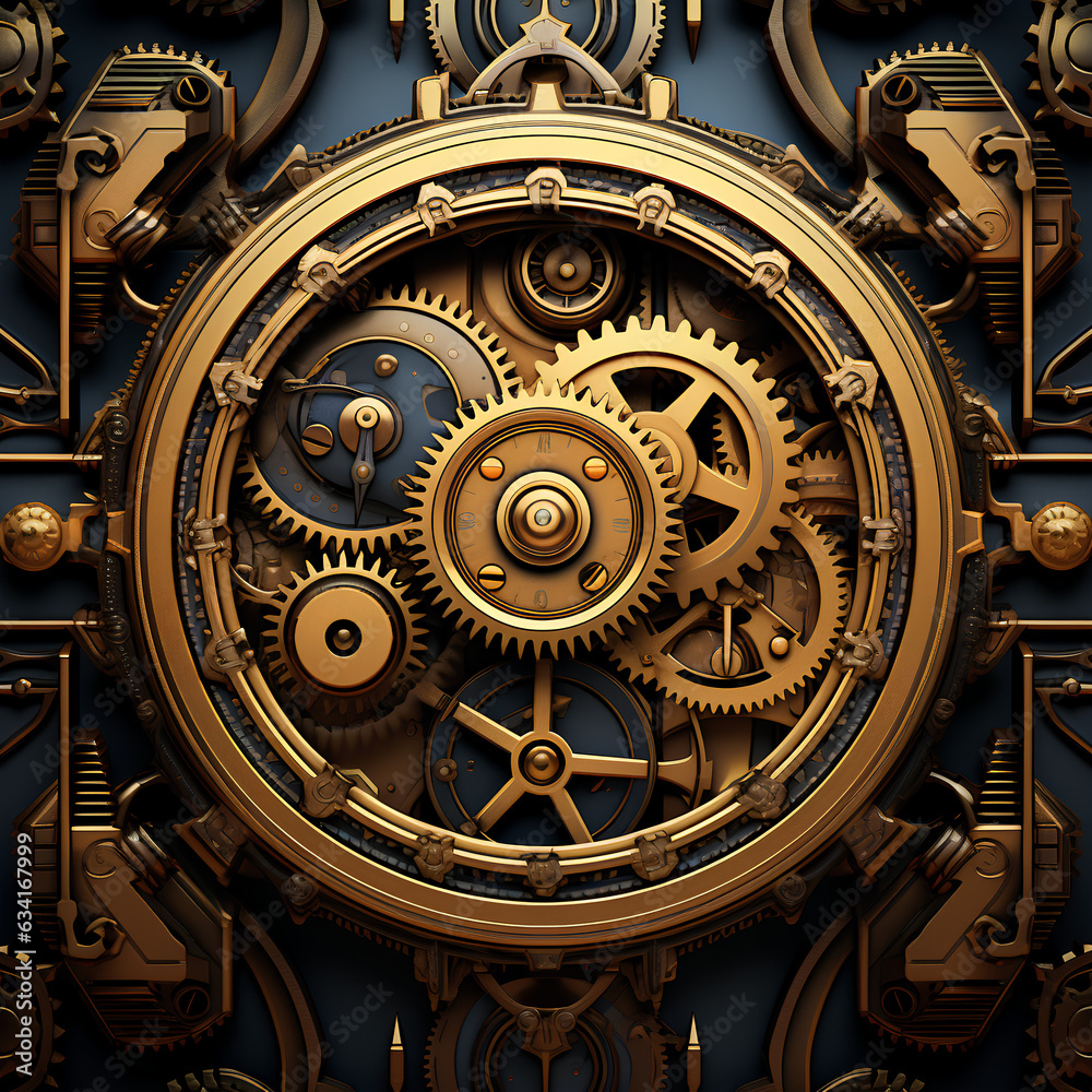Image of a Steampunk themed setting with highly detailed gears, cogs and metal elements