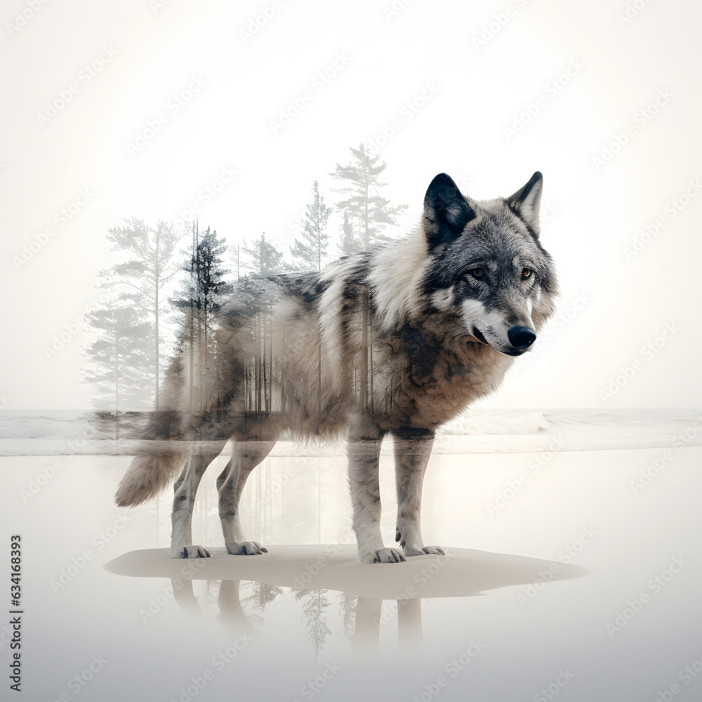 A wolf looking for prey with a forest in the background; 4K A wolf looking for prey with a forest in the background; 4K