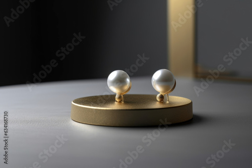 Subtle pearl earrings Minimalist mockup for podium display or showcase. AI generation