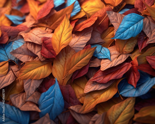 Crisp colorful leaves pile up in the yard. Minimalist mockup for podium display or showcase. AI generation