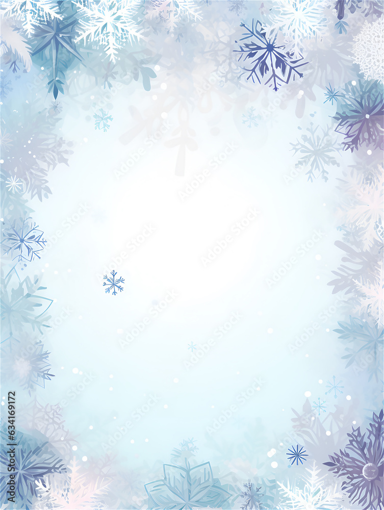 Watercolor blue pastel illustration with winter snow flakes, copy space and ai generated Watercolor blue pastel illustration with winter snow flakes, copy space and ai generated