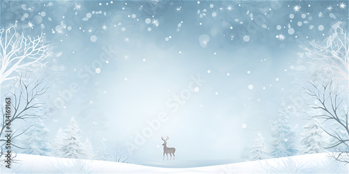 Watercolor blue pastel illustration of winter forest with deer, ai generated © TatjanaMeininger