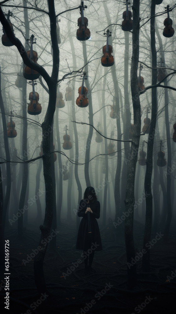 Frau mit Musikinstrument dunkel
