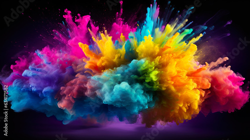 Splash of color paint, water or smoke on dark background, abstract pattern, color explosion of smoke colors, lgbt colors, generative ai.