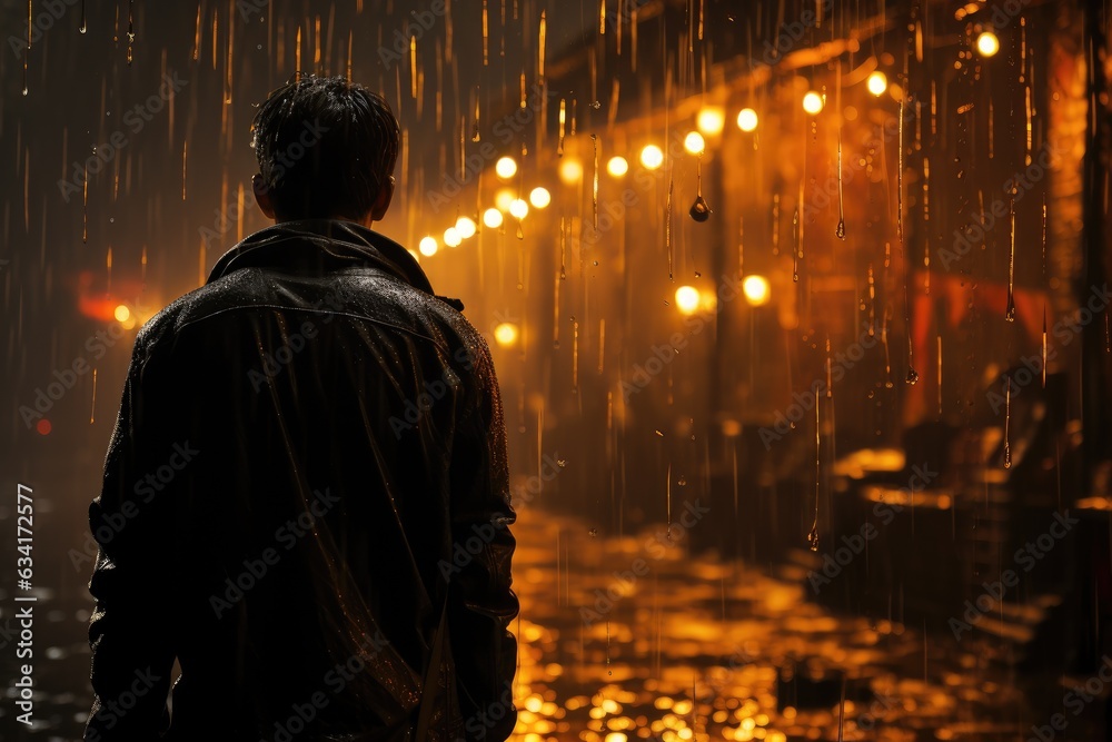 Rain's Intimacy: A Person Under a Torrential Downpour, Umbrella Held High, Raindrops Creating a Curtain, Concealing the Soul Within Generative AI Rain's Intimacy: A Person Under a Torrential Downpour, Umbrella Held High, Raindrops Creating a Curtain, Concealing the Soul Within Generative AI