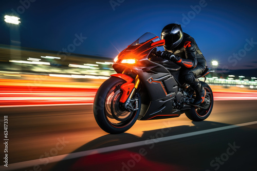 motorcycle on the road at night photo